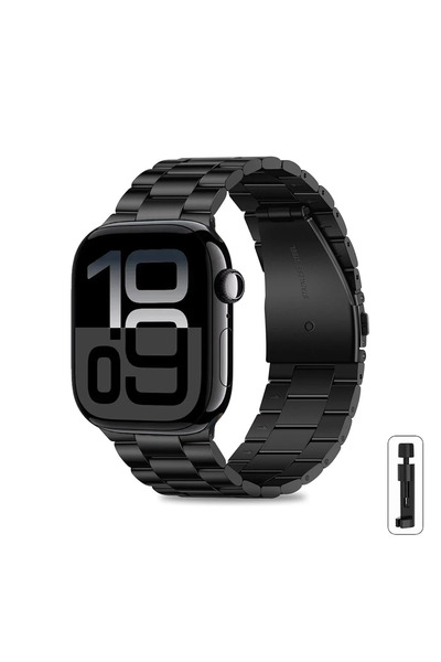 CAOWTAN 42 44 45 46 49 مم حزام أسود من الفولاذ المقاوم للصدأ لساعة Apple Watc...