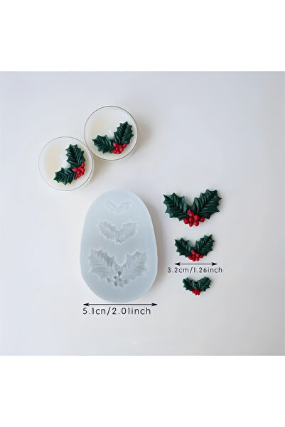 Choice4 قالب 1 شمعة فقاعات على شكل ورقة هولي لعيد الميلاد، قالب سيليكون مصنوع...