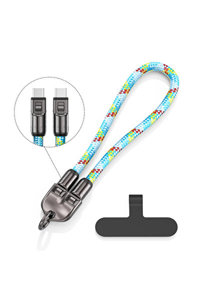 Choice 0.3m blue Portable 2IN1 Lanyard 240W PD3.1 Data Cable for Tablet Laptop Camera Macbook Bold Braid Du