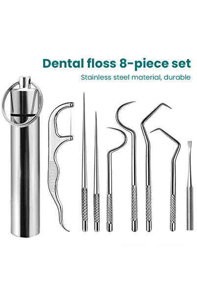 Choice 8 قطع/مجموعة أعواد أسنان من الفولاذ المقاوم للصدأ، 8 قطع أداة محمولة ل...