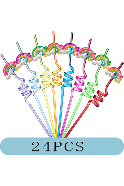 Choice 24PCS Rainbow 8-24PCS Curly Colored Reusable Children's Straws, Mermai...