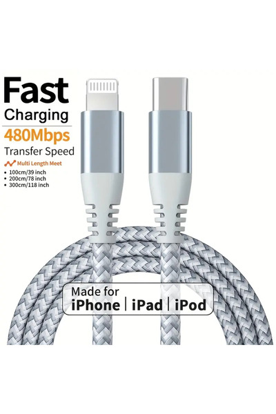 Choice 3M 1 قطعة بيضاء 1 قطعة 2 قطعة كابل سريع معتمد من MFi سلك مضفر من الناي...