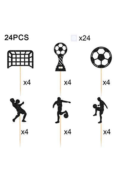 Choice Black YOMDID 24Pcs Soccer Cake Decoration Bamboo Soccer Ball Cupcake Toppers Sport Cupcake Picks Foo