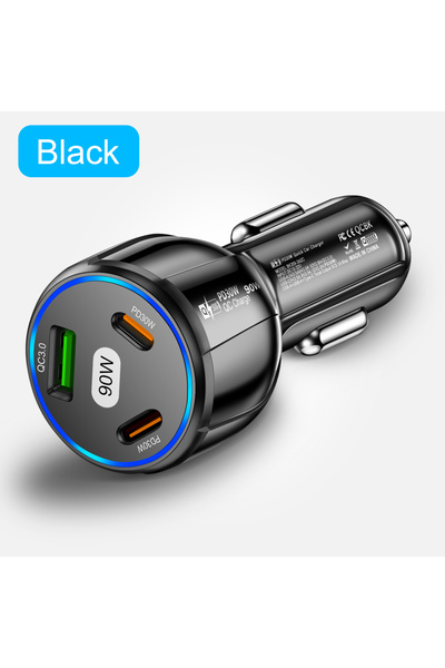 Choice شاحن سيارة أسود 90 وات شاحن سريع 3 منافذ PD USB شاحن سيارة للهاتف المح...