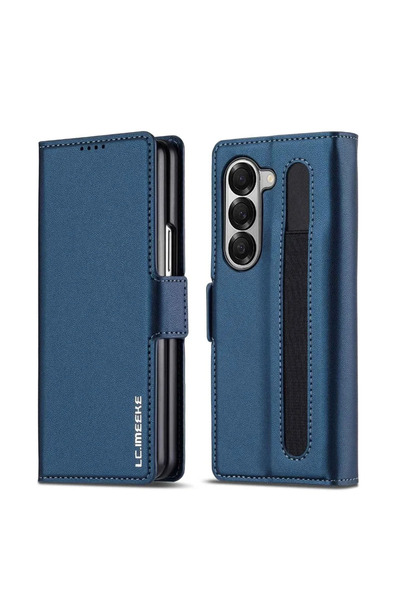 Choice جراب هاتف جلدي فاخر أزرق لهاتف Galaxy Z Fold7 مع قلم