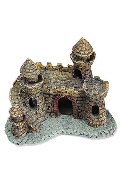 Choice 11 × 6.5 × 10 سم، عالم الدبابات الاصطناعي الأسود، جزيرة حجرية، قلعة من الراتنج، زينة منظر طبيعي لحوض السمك