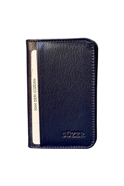 S.S SÜZER DERİ Navy Blue Genuine Leather Mini Size Bi-Fold Flat Model Credit Card Holder - 3044-Navy Blue