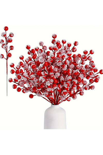 Choice A04-12pcs 12 Pack Snow Frosted Artificial Red Berry Stems,Suitable For Christmas Tree Decoration Hol