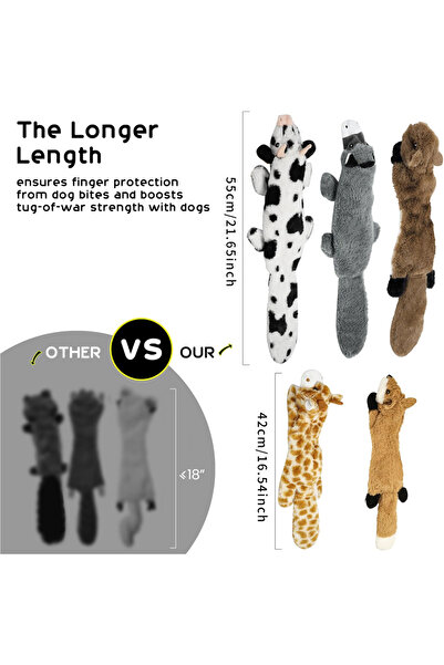 Choice 5pcs 5PCS Crinkle Plush Dog Squeaky Toys Fox Giraffe Squirrel Cow Donkey Style, No Stuffing Dog Toys