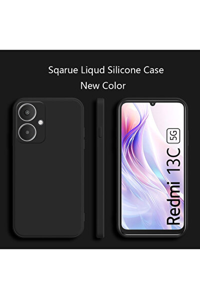 Choice جراب سيليكون مربع أسود لهاتف Redmi 13C 5G، غطاء غير لامع، جراب حماية ن...