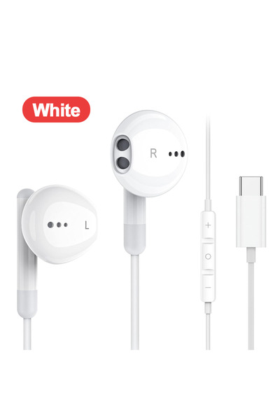 Choice سماعات رأس سلكية من النوع C باللون الأبيض لهاتف Samsung Galaxy S24 S23...