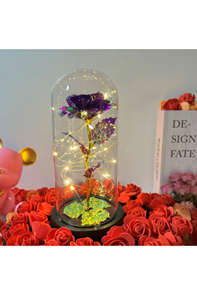 Choice زهرة زجاجية اصطناعية أرجوانية مع وردة أبدية من ضوء LED للنساء وردة الج...