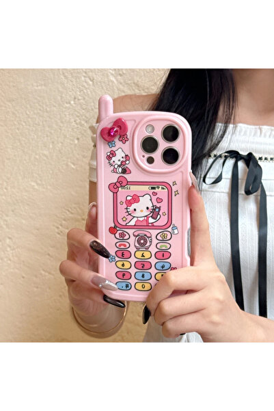 Miniso جراب هاتف لهاتف iPhone 16 بتصميم ثلاثي الأبعاد لطيف من الرسوم المتحركة Sanrio Hello Kitty Bow لهاتف iPhone 16 و15 و14 P