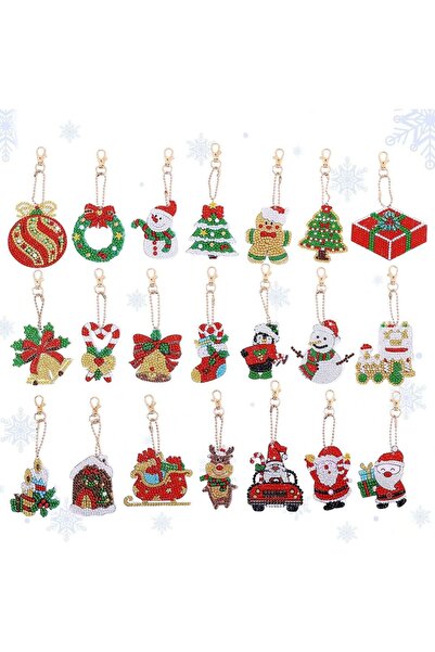 Choice YSK128. 21 piece Diamond Painting Acrylic Christmas Keychain DIY Dot Diamond Mosaic Painted Crystal