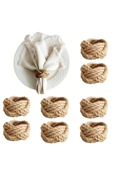 Choice طقم حلقات مناديل مضفرة من الكتان مكون من 8 قطع بلون كاكي داكن، حلقة من...