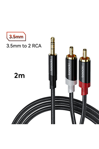 Toocki كابل صوت RCA أسود مكون من 3 أقسام بطول 2 متر، كابل Aux مقسم من 3.5 مم ...