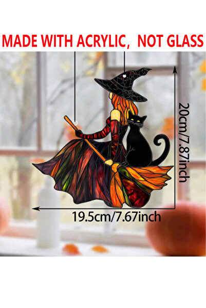 Choice Suncatcher MS10799 Gothic Acrylic Witch &Black Cat Suncatcher, Hallowe...
