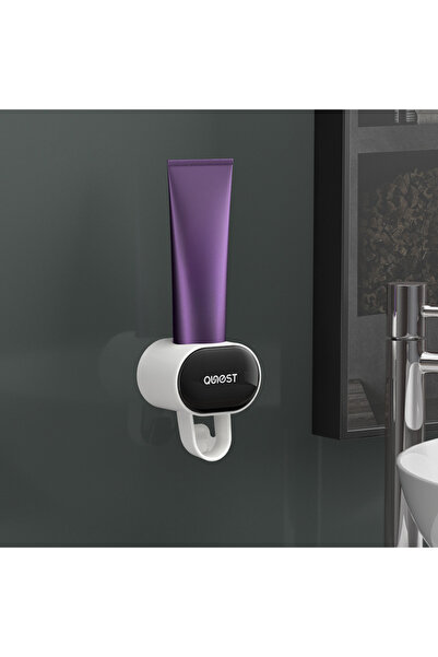 Choice قطعة واحدة من موزع معجون الأسنان الأوتوماتيكي المقاوم للغبار للبالغين والأطفال باللون الأسود، مثبت على الحائط، حامل معجون أسنان مربع