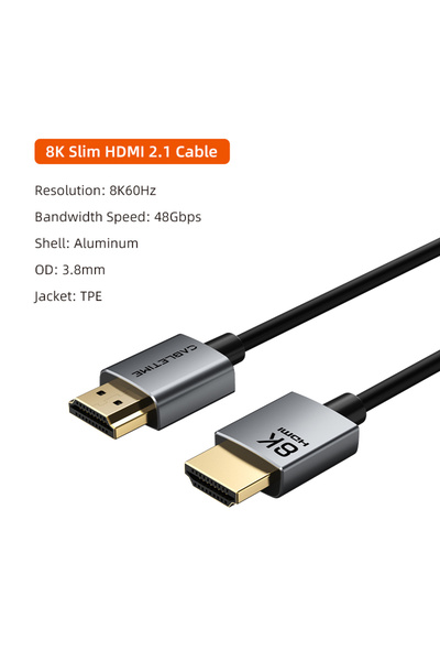 Choice كابل HDMI رفيع 2 متر 8K من CABLETIME HDMI 2.1 فائق النحافة 8K 60HZ 4K 120Hz 48Gbps عالي السرعة HDMI 3.8 مم