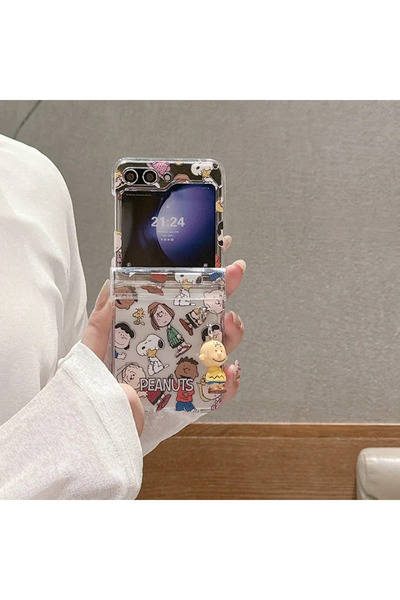 Miniso For Samsung ZFlip 5 With Lanyard Cute Cartoon Snoopy Charlie Brown Peanuts Transparent Phone Case Fo