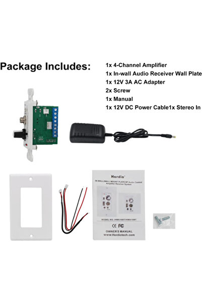 choice2 US Plug WHITE Herdio Bluetooth Wall Amplifier 4 Channels Volume Contr...