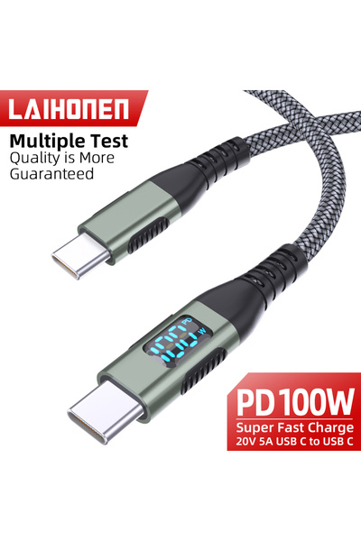Choice كابل USB C إلى USB C بطول 3 أمتار، قطعة واحدة، أخضر، 100 واط، نوع C، P...