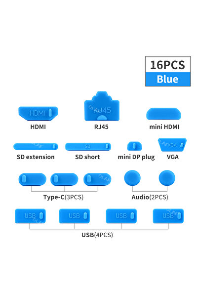 Choice 16 قطعة من أغطية سدادة الغبار السيليكونية العالمية الزرقاء الملونة الم...