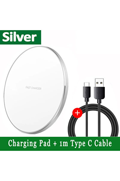 Vikefon Silver With Cable Wireless Charger USB C Pad Quick Charge QC 3.0 For ...