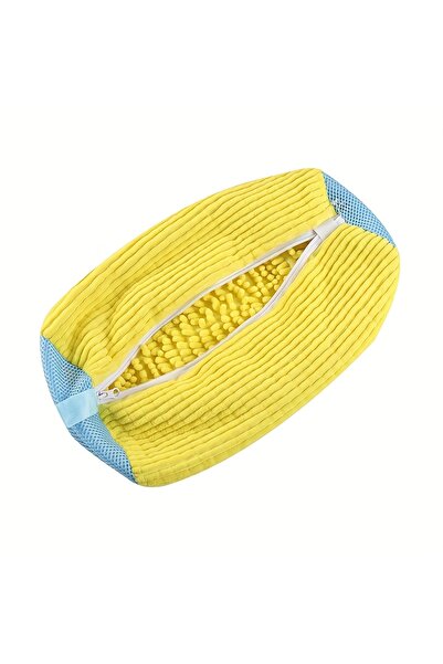 Choice حقيبة غسيل أحذية متينة باللون الأبيض لجميع أنواع الأحذية - صفراء بسحاب أزرق، مثالية للأحذية الرياضية