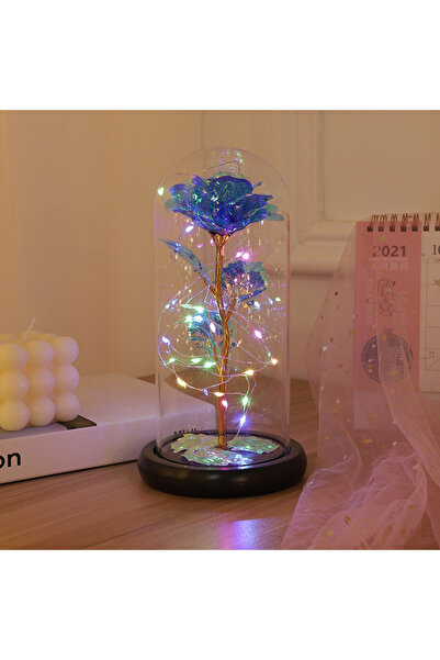 Choice زهرة زجاجية صناعية زرقاء مع وردة أبدية من ضوء LED للنساء وردة الجميلة ...
