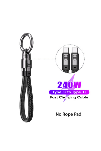 Choice كابل شحن سريع للهواتف المحمولة بقوة 240 وات بدون حبل أسود من النوع C إ...