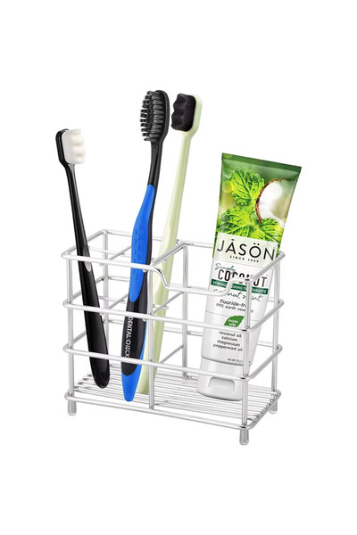 Choice حامل فرشاة أسنان فضي 4 للحمام مصنوع من الفولاذ المقاوم للصدأ 304 وحامل فرشاة أسنان ومعجون أسنان B