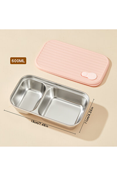 WORTHBUY صندوق غداء من الفولاذ المقاوم للصدأ 304 من B Style باللون الوردي بسعة 600 مل مع غطاء، يحتوي على طعام سلطة الفاكهة المحمول