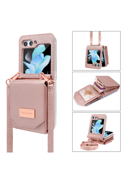 Choice For samsung Z flip 7 Rose gold Vietao Crossbody Lanyard Mobile Phone C...