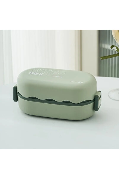 Choice صندوق غداء أخضر سعة 850 مل، صندوق غداء مزدوج الطبقات من البلاستيك مع مشبك ملعقة ومانع للتسرب لحفظ الطعام