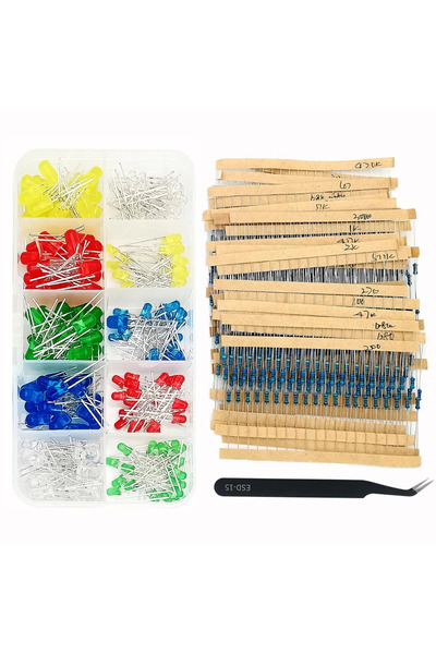 Choice مجموعة بداية المقاومة و LED: 600 قطعة 30 قيمة 10Ω-1MΩ 1% 1/4 واط + 200...