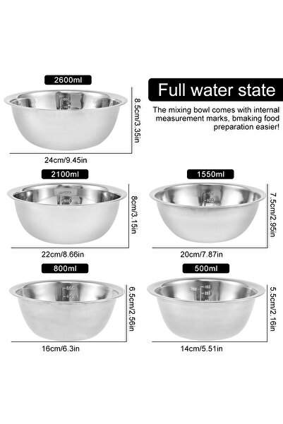 Choice مجموعة من 5 أوعية خلط من الفولاذ المقاوم للصدأ متعددة الأغراض وحوض حسا...