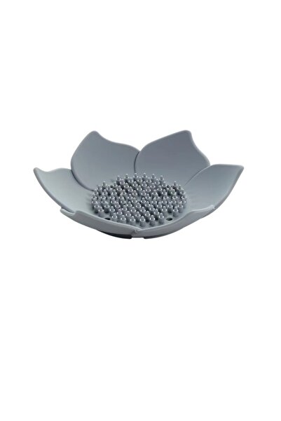 Choice علبة صابون رمادية اللون من قطعة واحدة على شكل زهرة اللوتس، غير قابلة للانزلاق، من السيليكون المحمول لتصريف الصابون، طبق صابون تصريف B