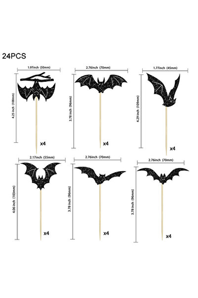 Choice 24pcs 12/24Pcs Halloween Bat Cupcake Topper Black Glitter Bat Cupcake Picks for Kids Halloween Birth