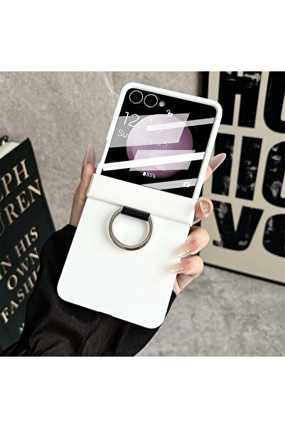 Choice Galaxy Z Flip6 White Luxury Matte Silicone Original Ring Holder Phone ...