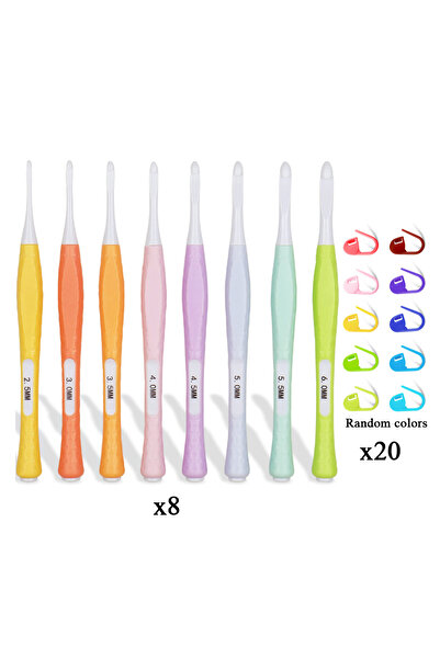 Choice 1set 8pcs Ergonomic Crochet Hooks Set Non Slip Crochet Hook with 20 Stitch Markers 2.5mm-6mm Soft Gr