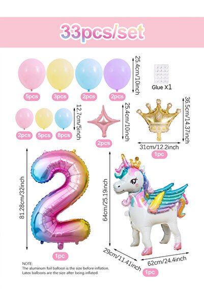 Choice بالون عيد ميلاد يونيكورن قوس قزح آخر رقم 2، 1/33 قطعة، أرقام من 0 إلى ...