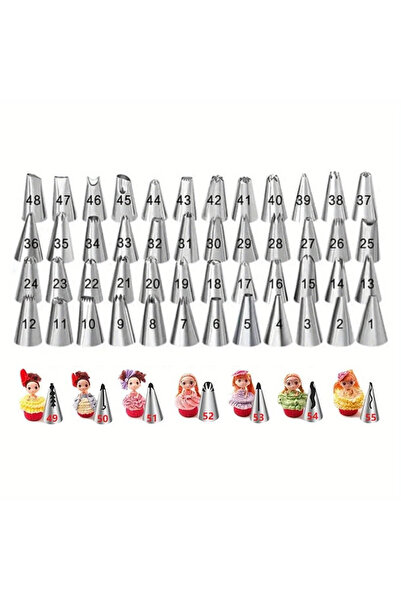 Choice 55PC 55pcs Cake Piping Nozzle Set-48Standard Tips+7Korean Flower Tips for Professional Buttercream D