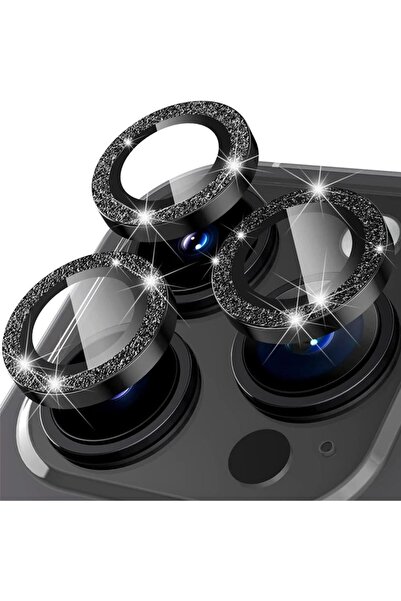 Choice 14 Pro - 14 ProMax Black Glitter Diamond Rhinestone Metal Camera Tempered Glass For iPhone 16 Pro Ma