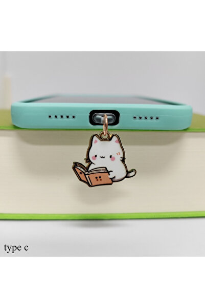 Choice سدادة غبار بيضاء من نوع C على شكل قطة لطيفة على شكل قطة، سدادة شحن لجه...