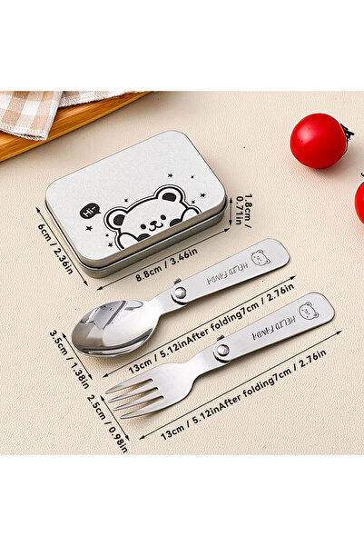 WORTHBUY A Style 3Pcs/Set Portable Foldable Dinnerware Set 304 Stainless Steel Folding Fork Spoon Wi