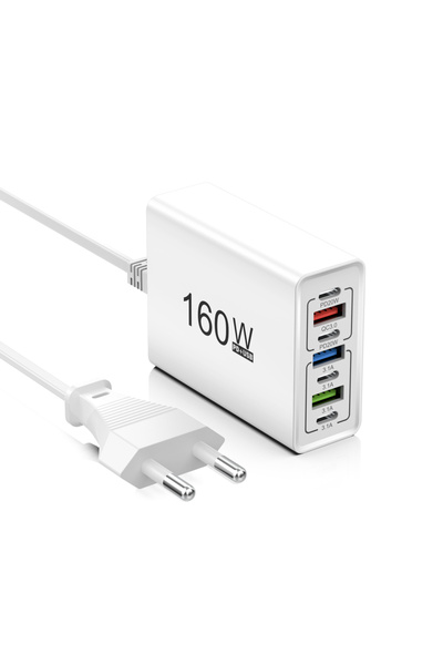 Choice شاحن هاتف أبيض من النوع C بقوة 160 واط بتقنية USB-C، شحن سريع، محول طا...