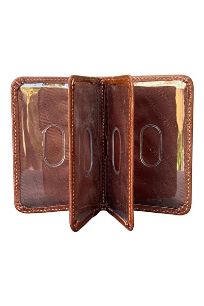 S.S SÜZER DERİ Tan Genuine Leather Mini Size Bi-Fold Flat Model Credit Card Holder - 3044-Tan