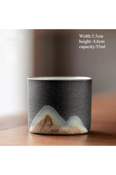 Choice كوب C Yuanshan <200 مل، كوب قهوة سيراميكي مصنوع يدويًا بمقبض خشبي - كو...