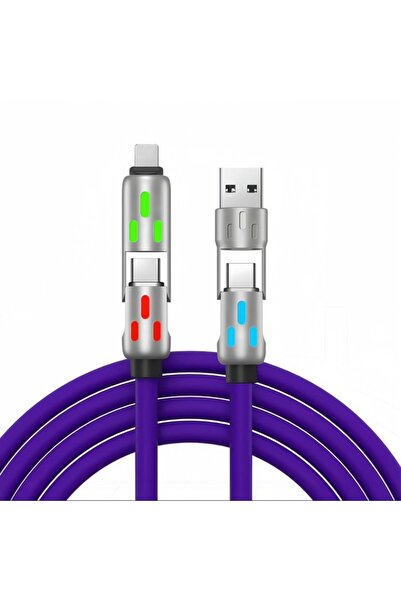 Choice كابل شحن USB أرجواني 4 في 1 بطول 1.5 متر، شحن سريع بحد أقصى 240 واط، م...